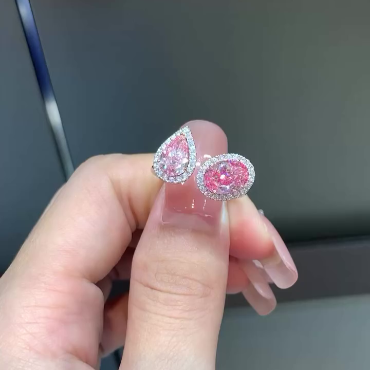 Pear & Oval 3.40tcw Fancy Pink Lab Diamond Ring | Halo Style | IGI Certified | VVS–VS