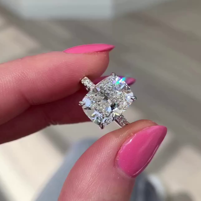 4.40ct Cushion Cut Diamond Engagement Ring | 4.00ct Lab-Grown Center + 0.40ct Side Stones | White Gold, Rose Gold, Platinum | IGI Certified