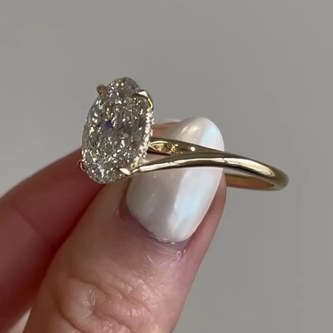 Oval 4.70tcw Lab Grown Diamond Engagement Ring | Bypass Band with Hidden Halo | IGI Certified