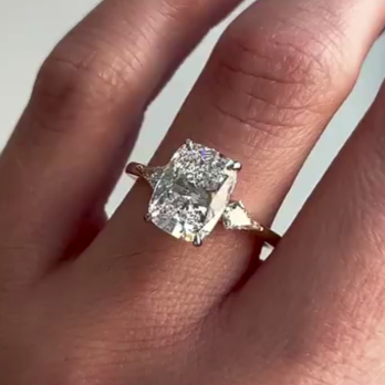 Elongated Cushion 3.60tcw Lab Grown Diamond Engagement Ring with Kite Side Stones | IGI Certified