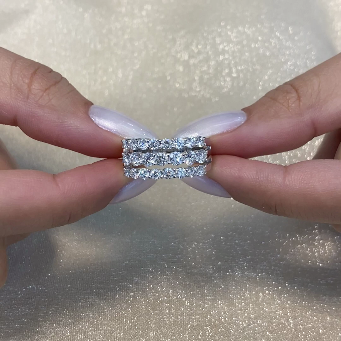 2.40tcw Round Lab-Grown Diamond Engagement Band | Three-Row Halfway | DEF VVS–VS