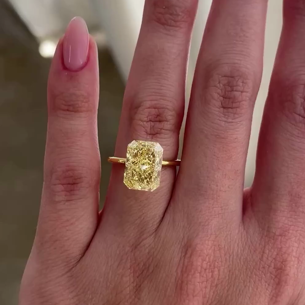 Radiant Cut 5.00ct Fancy Yellow Lab Grown Diamond Solitaire Ring | IGI Certified