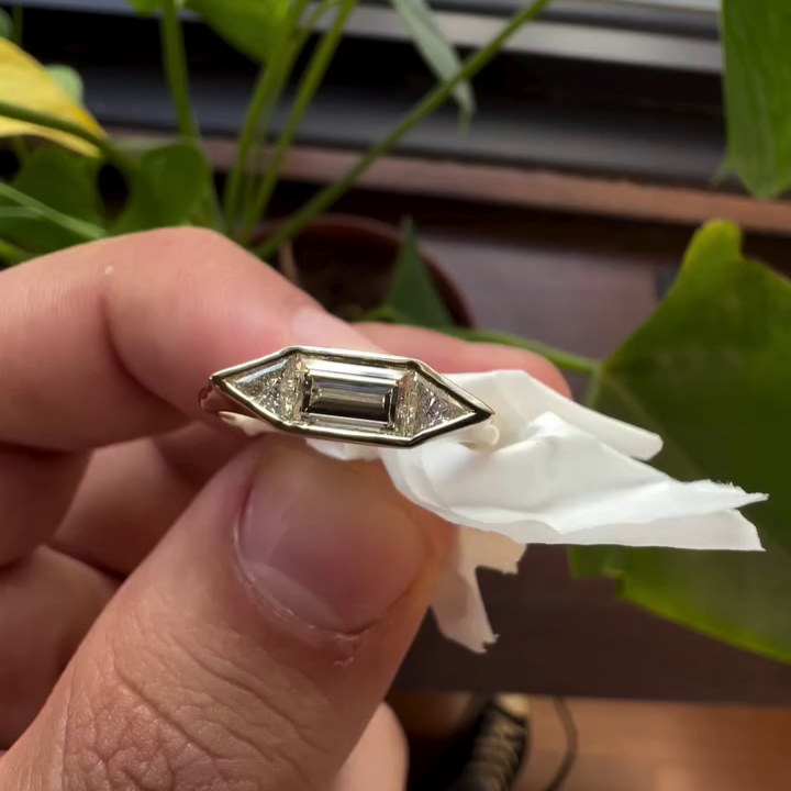 1.40tcw Baguette And Trillion Lab Grown Diamond Bezel Engagement Ring | IGI Certified | DEF VVS