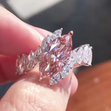 Fancy Pink Marquise 2.00tcw Lab Diamond Ring | Double Row Side Stones | IGI Certified