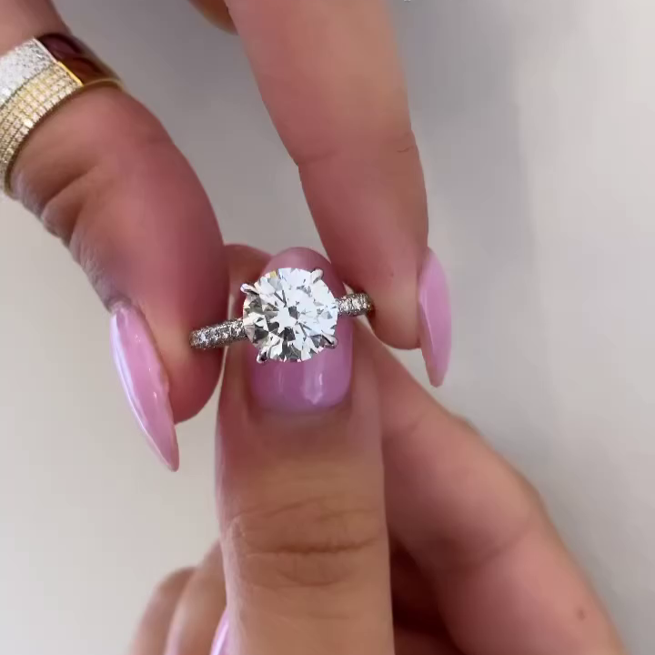 Round 2.50tcw Lab Diamond Ring | Hidden Halo & Pavé Band | IGI Certified | White Gold