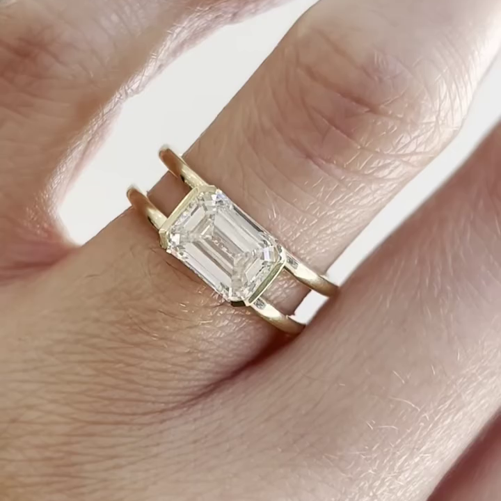 Emerald 3.00ct Lab Grown Diamond Engagement Ring | East-West Half Bezel Split Shank | IGI Certified