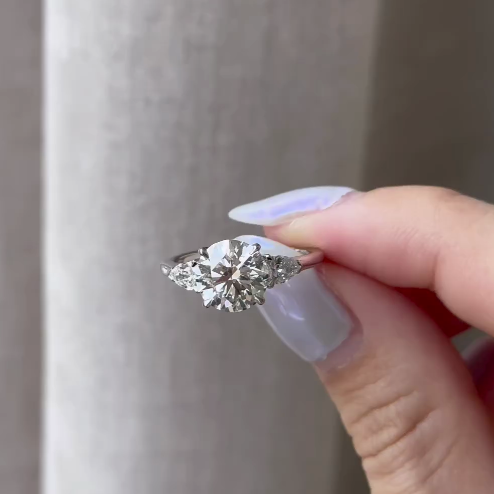 2.20tcw Lab Diamond Engagement Ring | Round & Pear Stone Combo | Ethical | IGI Certified