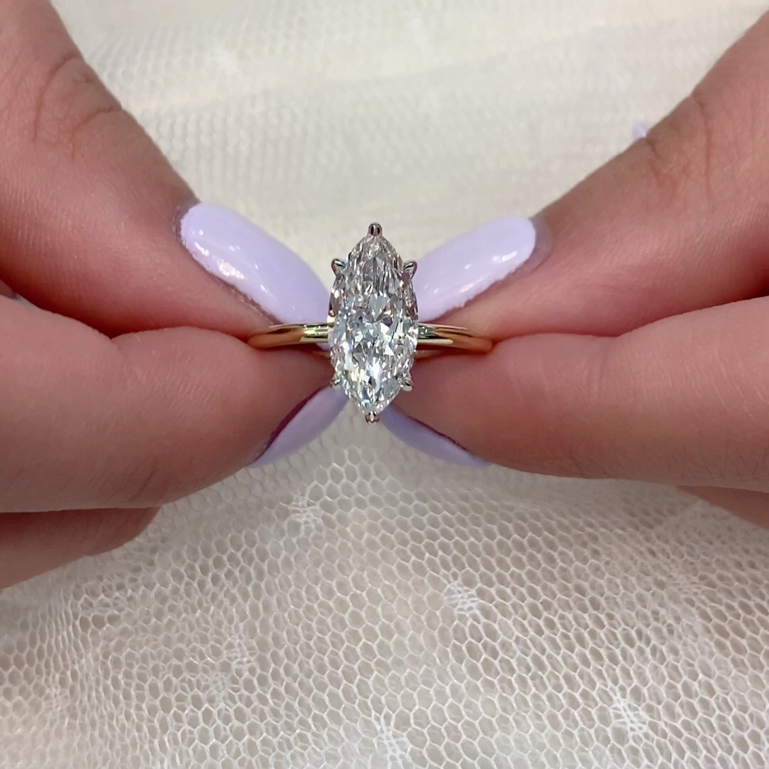 Marquise 2.20tcw Lab Diamond Ring | Two-Tone Hidden Halo Solitaire | IGI Certified