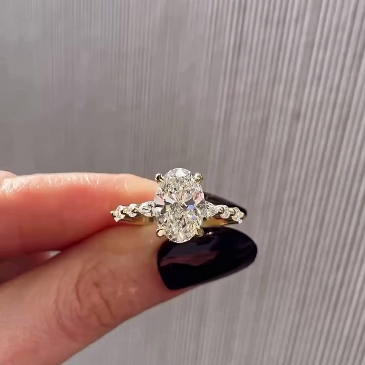 Oval 5.00tcw Lab Grown Diamond Engagement Ring | 4ct Center + 1ct Side | IGI Certified | Yellow Gold