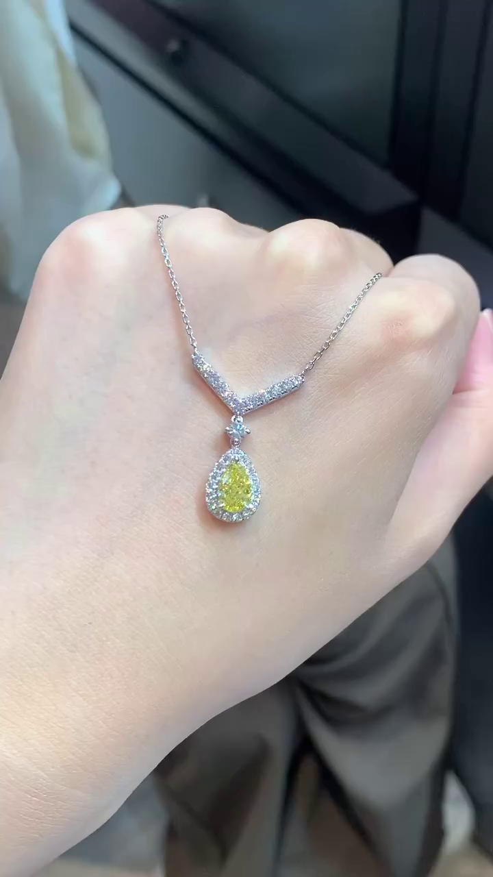 Pear 2.20tcw Fancy Yellow Lab Diamond Halo Pendant | IGI Certified | VS Clarity | Custom Gold