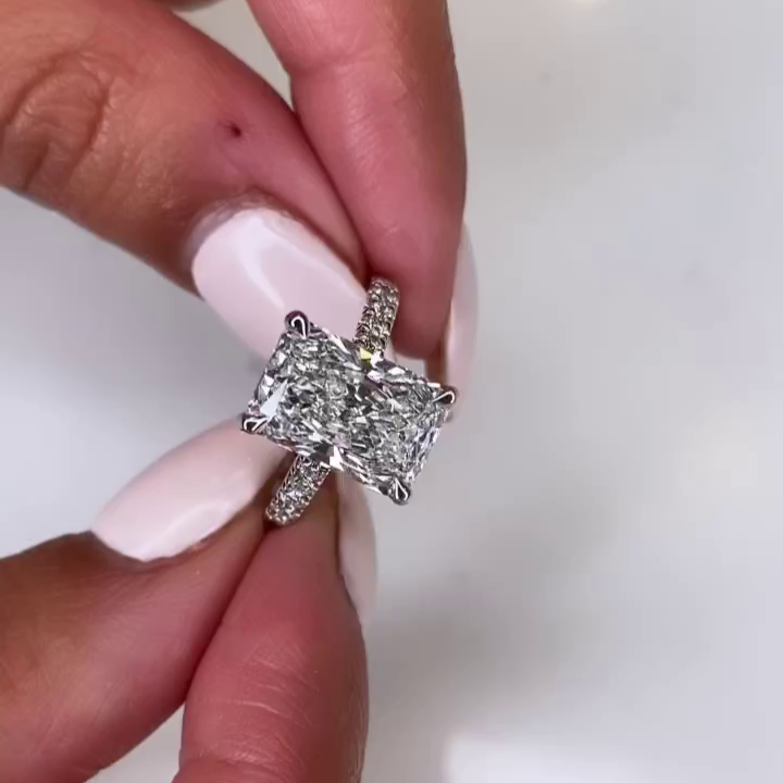 5.50tcw Radiant Lab Diamond Engagement Ring | Modern Hidden Halo Design | IGI Certified