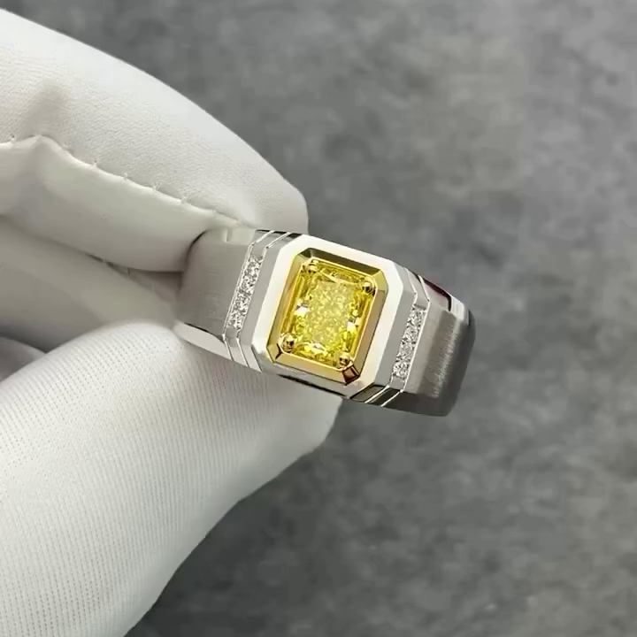 Radiant Fancy Yellow 2.05tcw Lab Grown Diamond Two Tone Bezel Set Men's Ring, VVS-VS Clarity - IGI Certified Ring