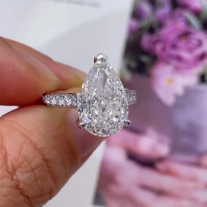 Pear 7.00tcw Lab Diamond Cathedral Channel Set Ring | IGI Certified | White Gold