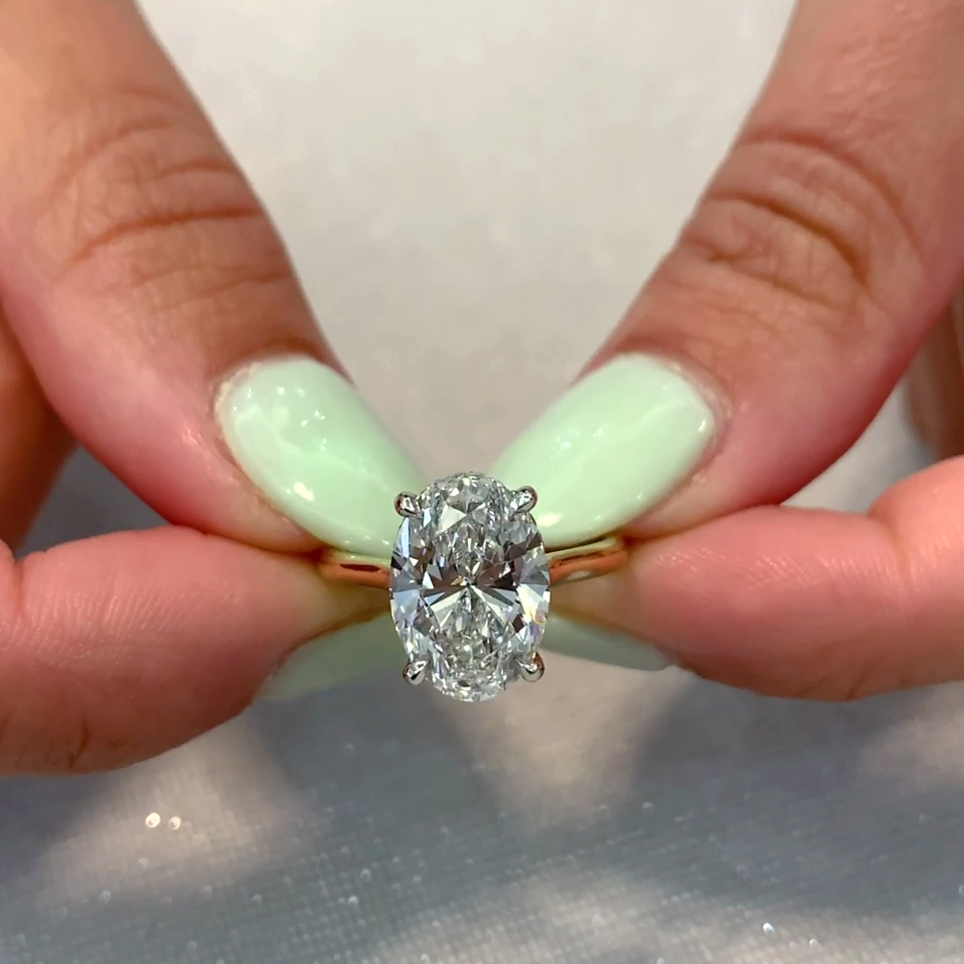 Oval 4.20tcw Lab Diamond Solitaire Engagement Ring | Hidden Halo | IGI Certified | Yellow Gold