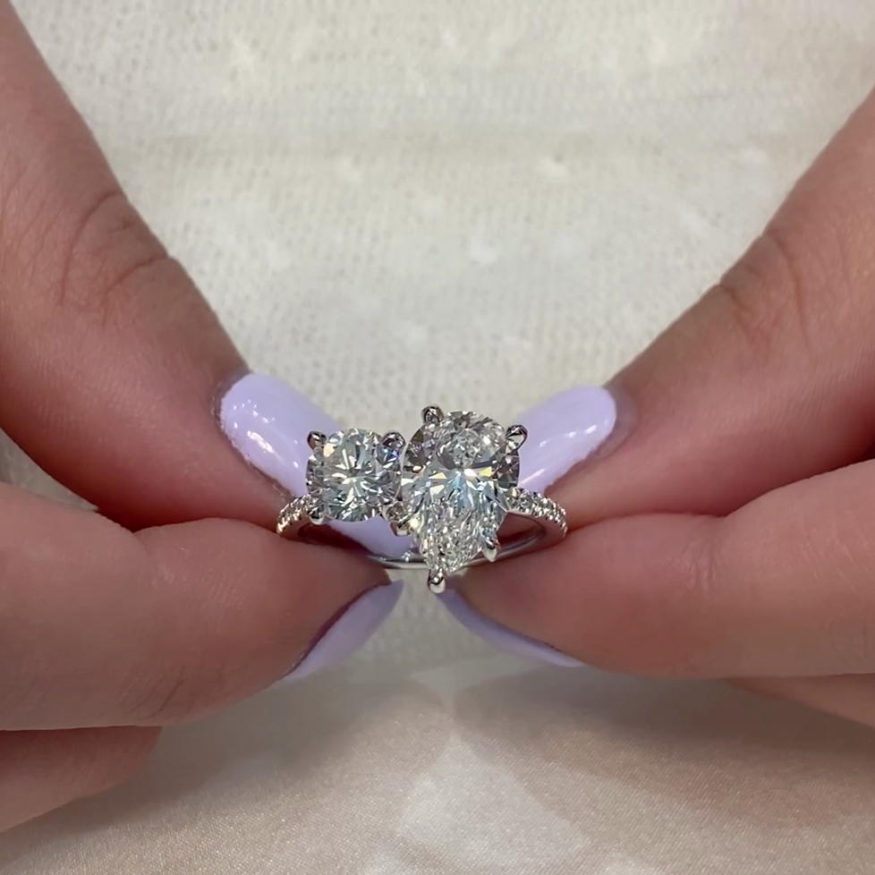 Pear & Round 3.30tcw Lab Diamond Toi Et Moi Pavé Ring | IGI Certified | Custom Gold Engagement Ring