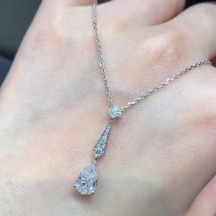 Pear And Round 1.50tcw Lab Grown Diamond Drop Pendant Necklace, D-E-F Color, VVS-VS Clarity