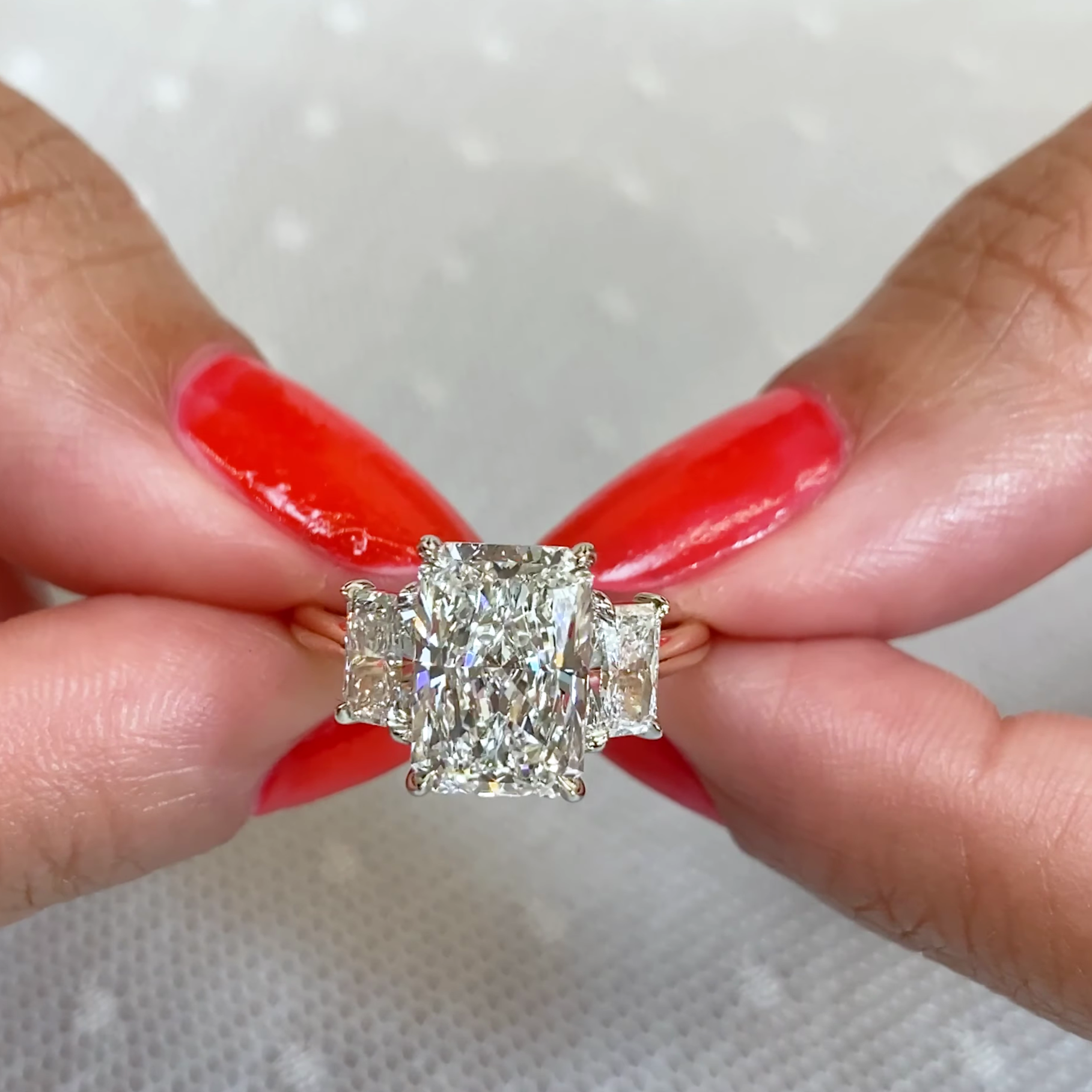 5.00tcw Radiant Lab Diamond Three-Stone Ring | IGI | Sustainable Luxury | Yellow Gold