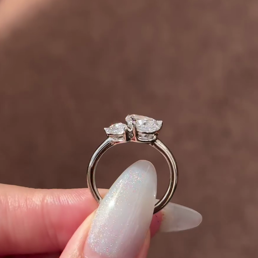 Toi Et Moi 1.80ct Lab Diamond Ring | Double Pear | IGI Certified | Custom Gold & Platinum Ring
