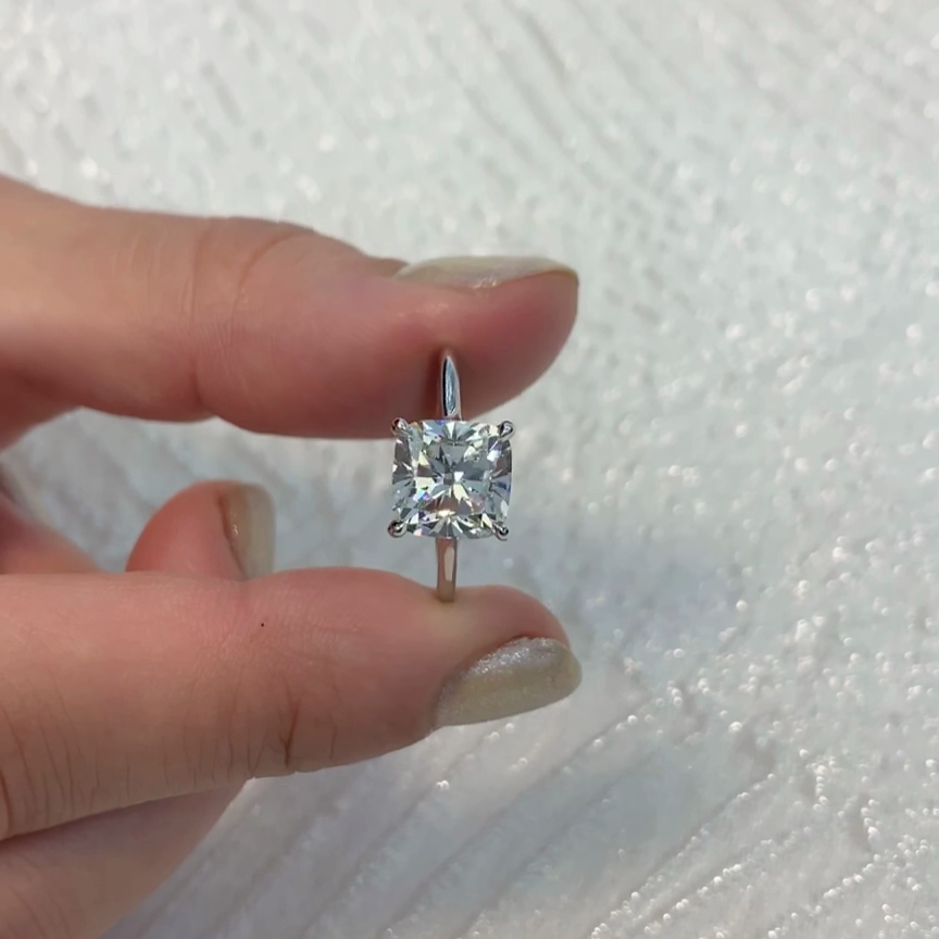 3.15tcw Cushion Lab Diamond Solitaire Engagement Ring | IGI Certified | White Gold | 3.00ct Center