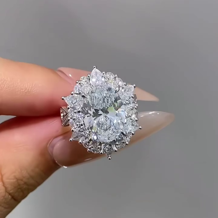 Oval 6.00tcw Lab Diamond Halo Twisted Band Ring | IGI Certified