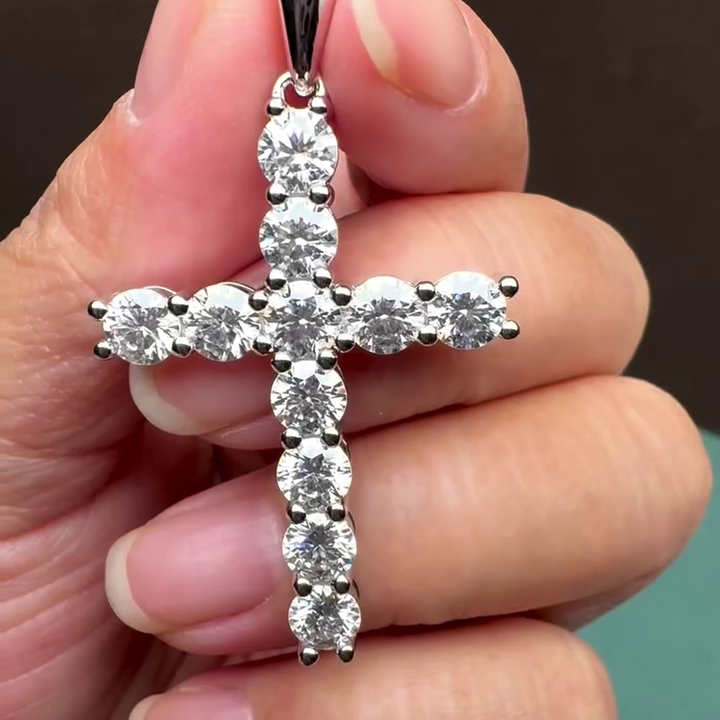 Round 3.30tcw Lab Diamond Cross Pendant Necklace | IGI Certified | EF VS | Custom Gold