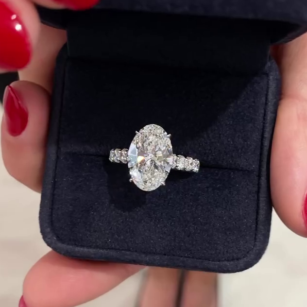 Oval 5.80tcw Lab Diamond Ring | Scalloped Pavé | Cathedral Setting | IGI Certified