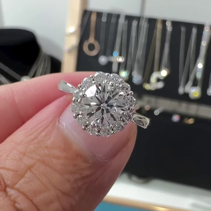 1.15tcw Round Lab Grown Diamond Engagement Ring | Halo Cathedral Style | IGI Certified | White Gold