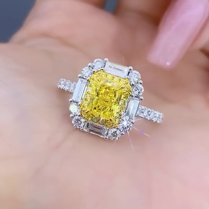 Fancy Yellow 2.50tcw Lab Diamond Halo Engagement Ring | Radiant Cut | IGI Certified