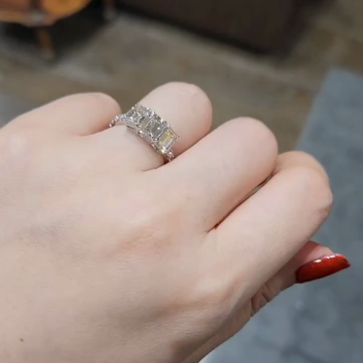 3.30tcw Emerald Lab Diamond Pavé Engagement Ring | Three Stone | Custom Gold | IGI Certified