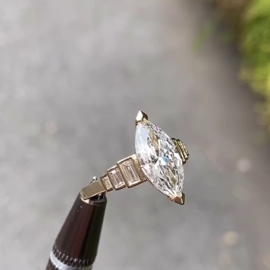 Marquise 4.40tcw Lab Grown Diamond Engagement Ring | 4.00ct Center + 0.40ct Baguette Side Stones | IGI Certified