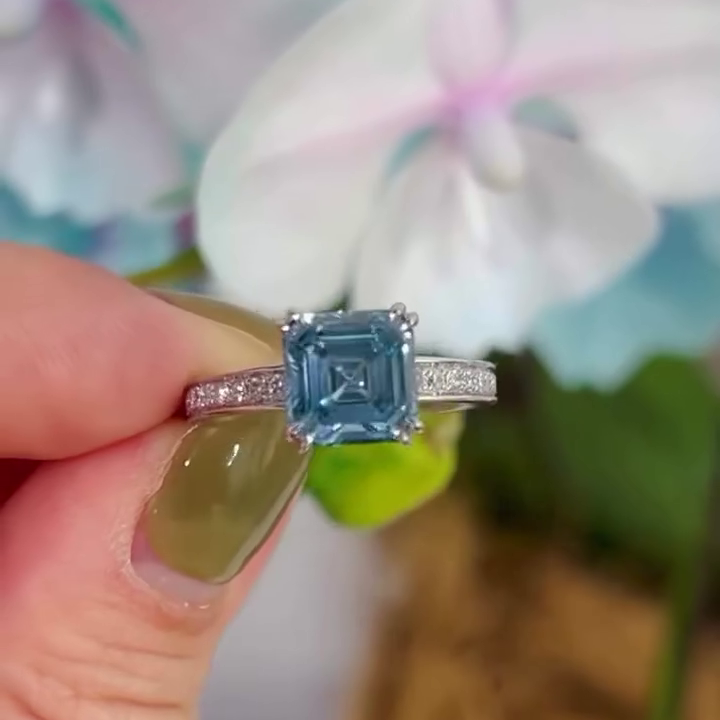 Fancy Blue Asscher 2.90tcw Lab Grown Diamond Engagement Ring | IGI Certified