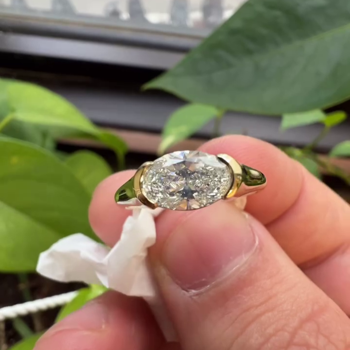 1.00ct Oval Lab Grown Diamond Half Bezel Engagement Ring | IGI Certified | D-E-F Color | VVS–VS Clarity