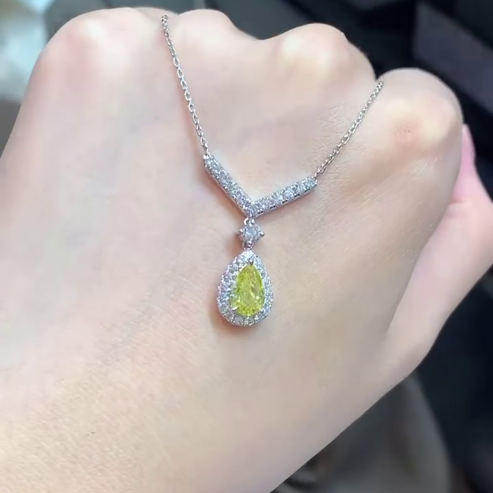 Pear 2.20tcw Fancy Yellow Lab Diamond Halo Pendant | IGI Certified | VS Clarity | Custom Gold