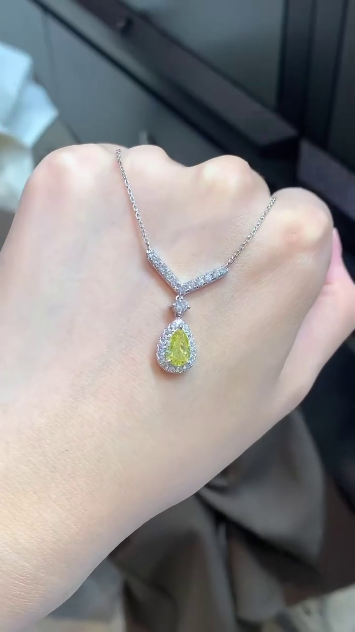 Pear 2.20tcw Fancy Yellow Lab Diamond Halo Pendant | IGI Certified | VS Clarity | Custom Gold