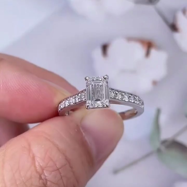 Emerald 1.50tcw Lab Diamond Channel Set Engagement Ring | IGI Certified | White Gold