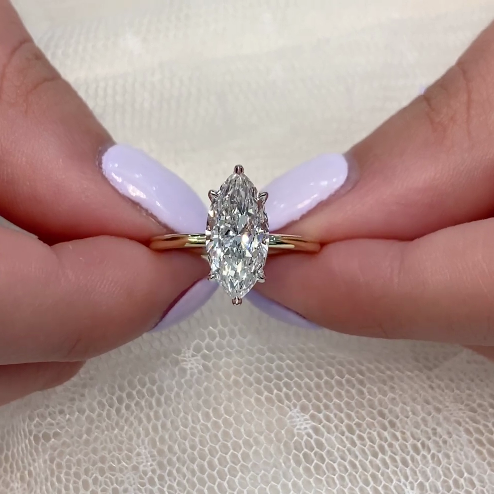 Marquise 2.20tcw Lab Diamond Ring | Two-Tone Hidden Halo Solitaire | IGI Certified