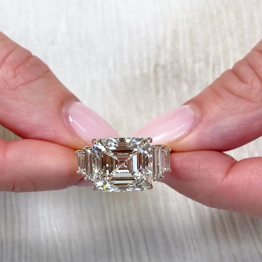 Asscher 9.50tcw Lab Diamond Five Stone Ring | IGI Certified | D-E-F | VVS–VS