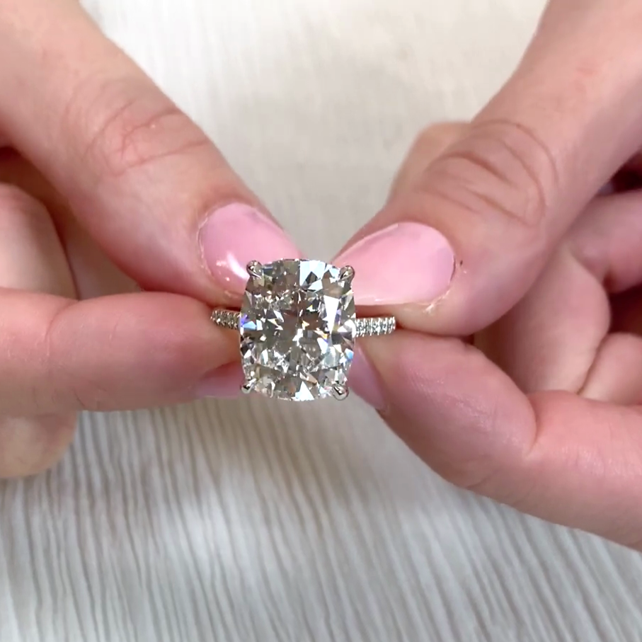 Cushion 8.50tcw Lab Diamond Hidden Halo Cathedral Ring | IGI Certified | D-E-F | VVS–VS