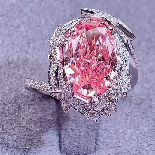 Fancy Pink Oval 2.50ct Lab Grown Diamond Starburst Halo Ring | 4.50tcw IGI Certified | Statement Engagement Ring | White Gold | Custom