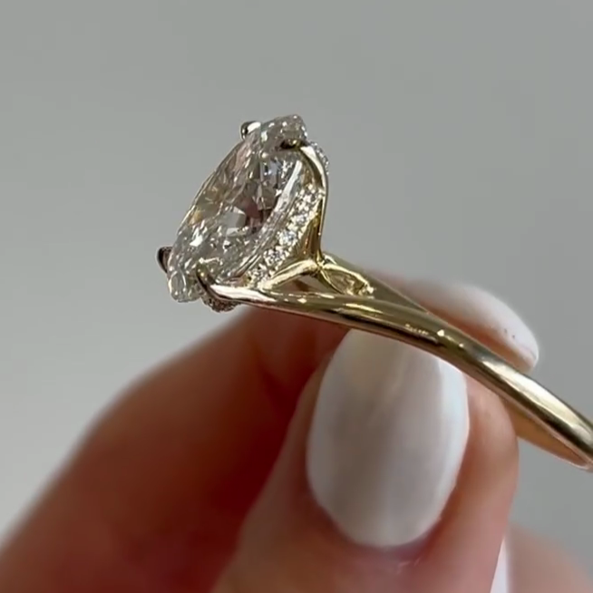 Oval 4.70tcw Lab Grown Diamond Engagement Ring | Bypass Band with Hidden Halo | IGI Certified