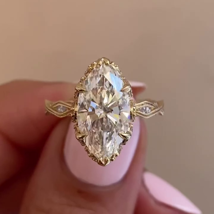 Marquise 3.00tcw Lab Grown Diamond Engagement Ring | Unique Side Stone Band | IGI Certified