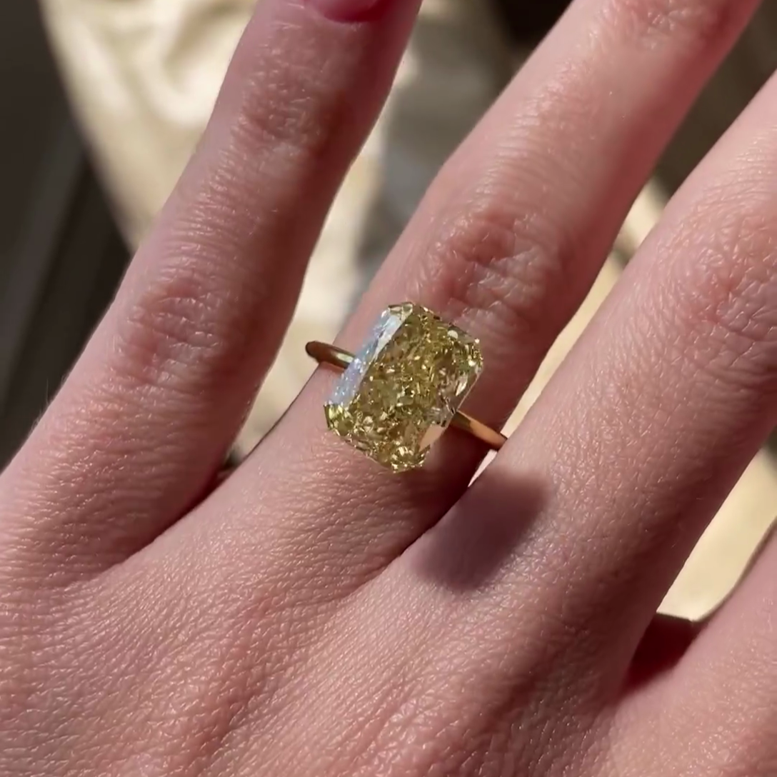 Radiant Cut 5.00ct Fancy Yellow Lab Grown Diamond Solitaire Ring | IGI Certified