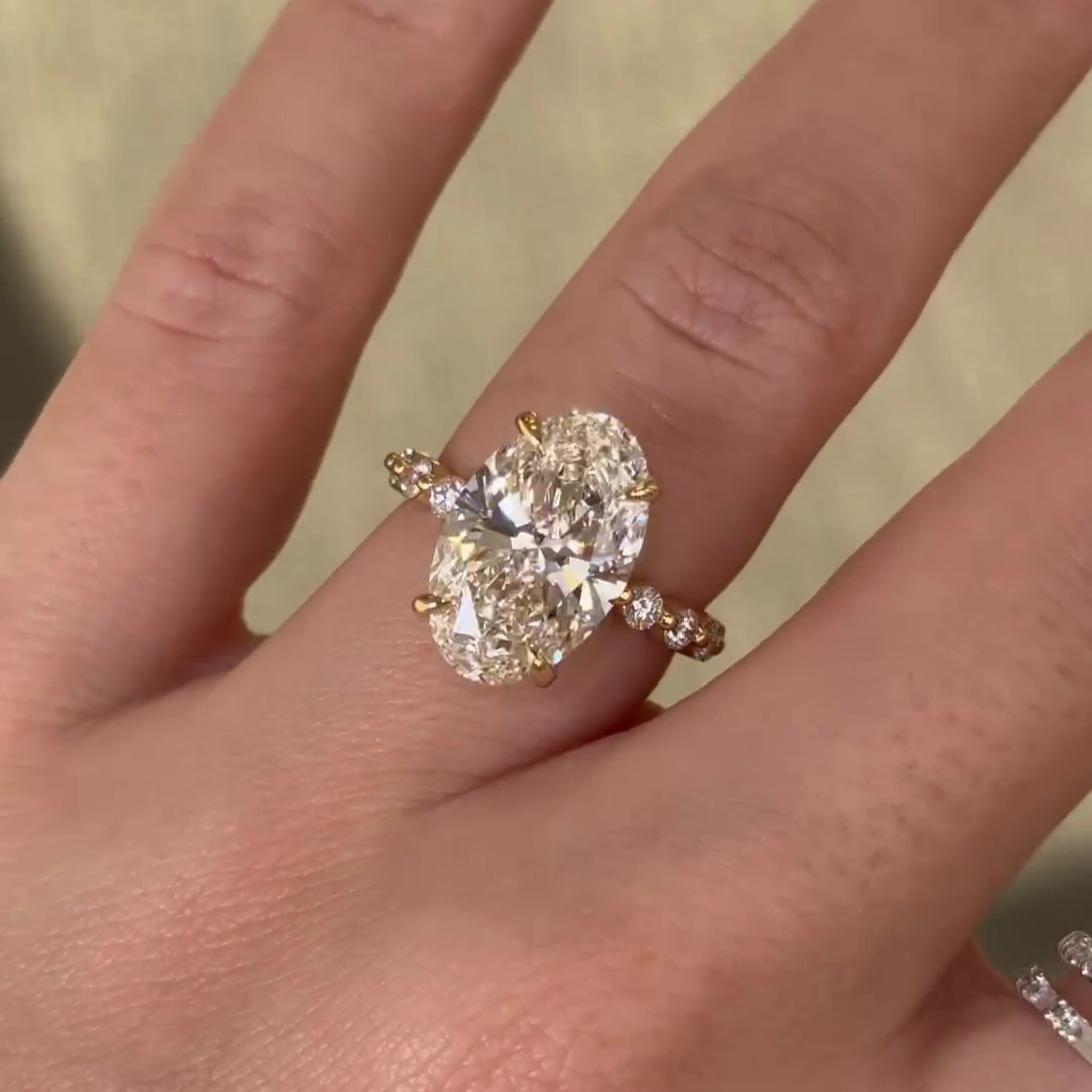 3.30tcw Oval Lab Diamond Engagement Ring | Hidden Halo + Pavé Band | IGI Certified | White Gold