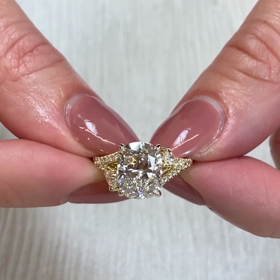 Cushion 4.00tcw Lab Diamond Split Band Ring  | IGI Certified | D-E-F | VVS–VS