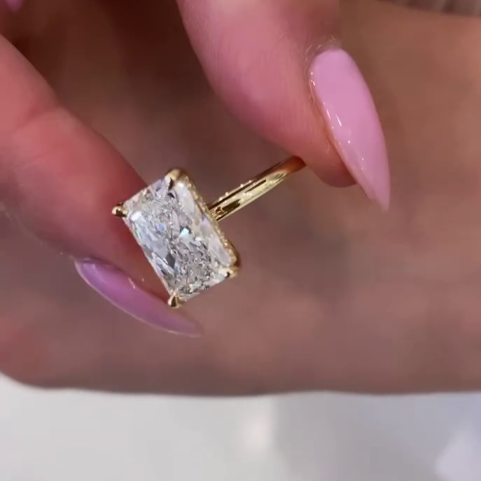 Radiant Cut 4.10tcw Lab Diamond Ring | IGI Certified | Hidden Halo Setting | Elegant Solitaire