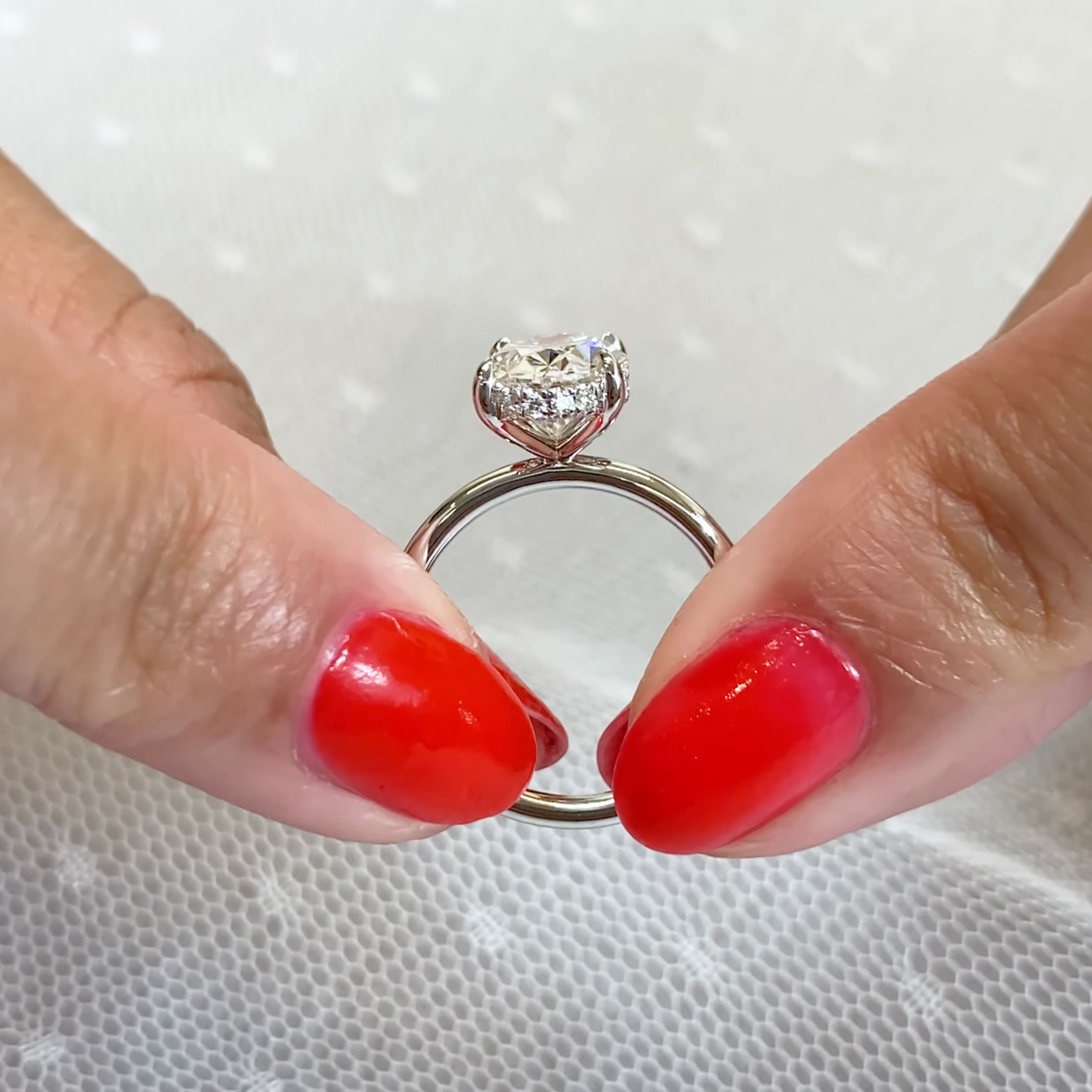 2.70tcw Oval Lab Grown Diamond Pavé Basket Solitaire Engagement Ring | IGI Certified