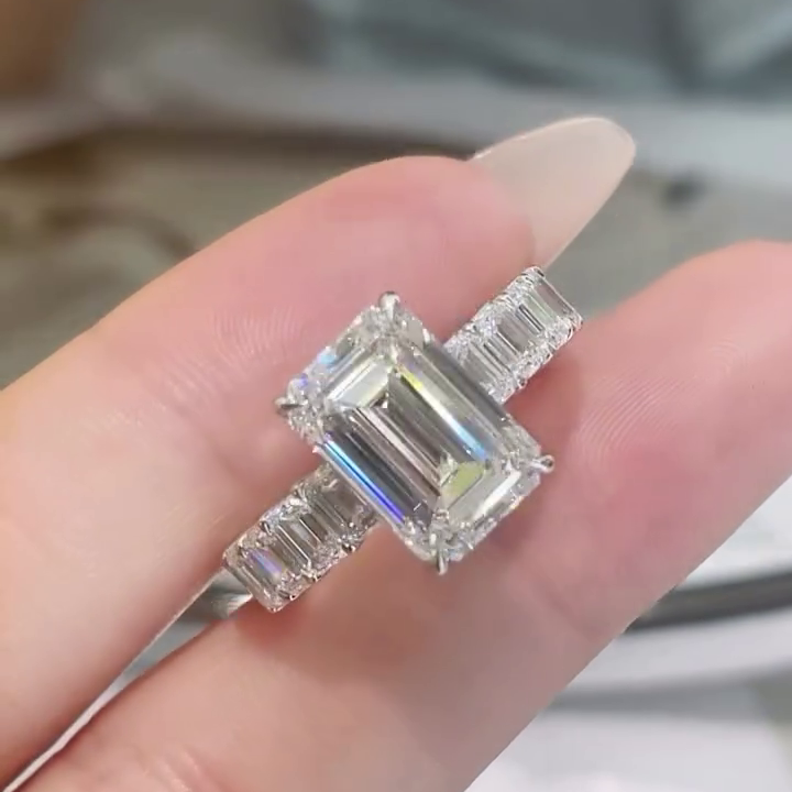 Emerald 8.00tcw Lab Grown Diamond Engagement Ring | 5.00ct Center + 3.00ct Side Stones | IGI Certified