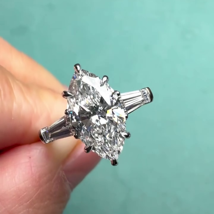 Marquise 2.30tcw Lab Diamond Three Stone Cathedral Engagement Ring | Tapered Baguette | IGI Certified