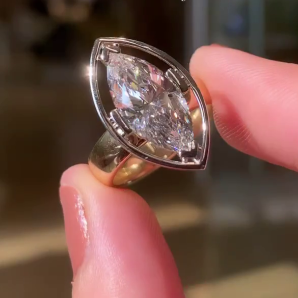 4.50ct Marquise Lab Diamond Engagement Ring | Two-Tone Hidden Halo | IGI Certified | Custom Gold