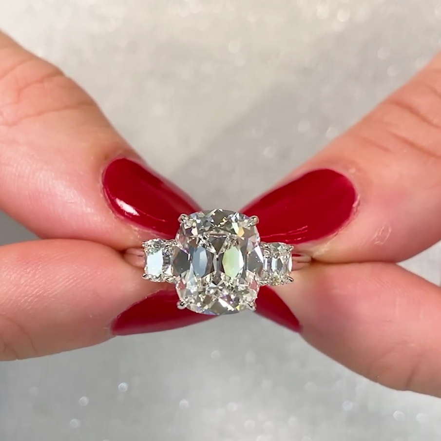 4.40tcw Cushion Lab Diamond Ring | Ethical Three Stone Design | IGI Certified